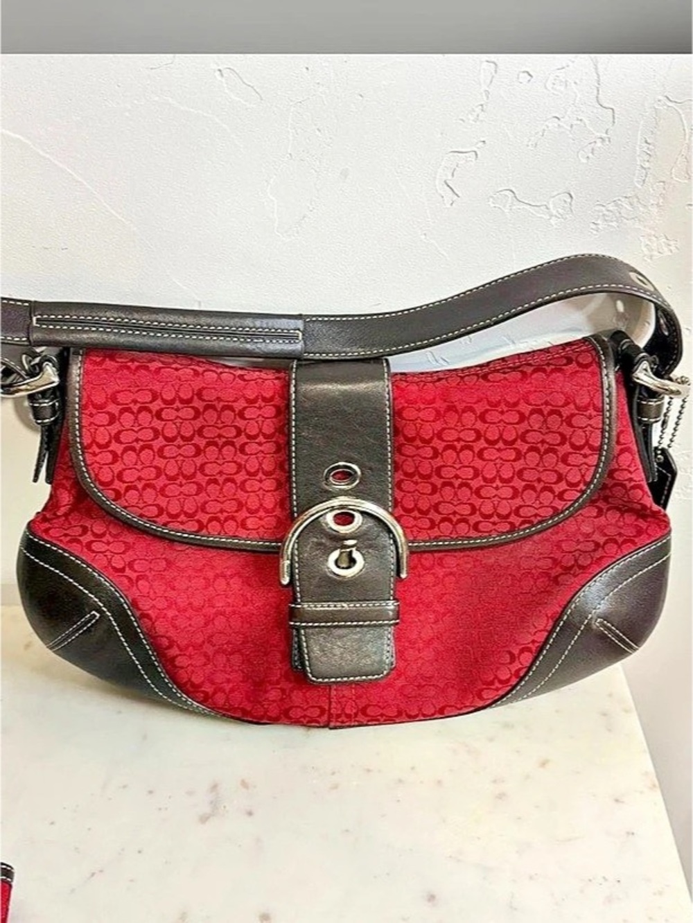 Coach Soho Signature Buckle Flap Shoulder Bag Red & Black